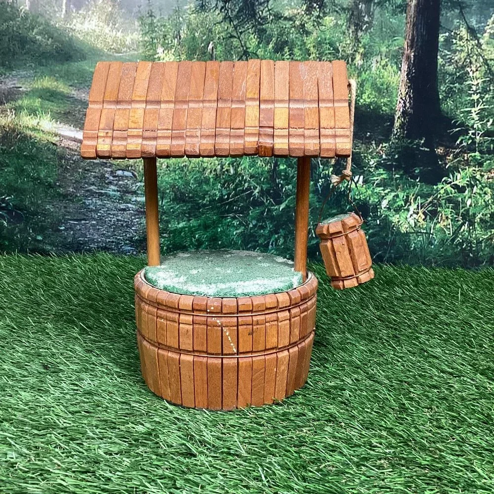 Vintage Wishing Well Planter Wooden Table Top